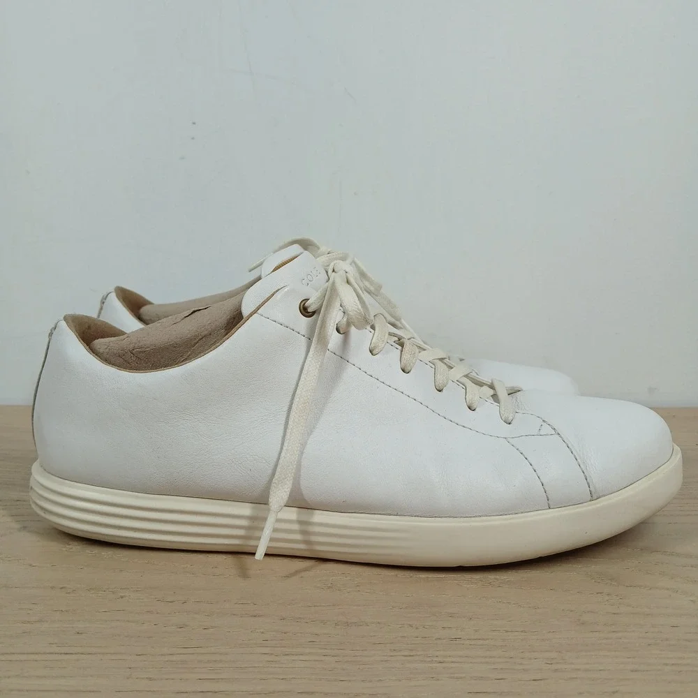 Cole Haan Sneakers Mens 11M White Leather Lace Up Minimalist Clean Aesthetic